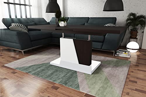 Design Couchtisch Tisch Grand Noir Walnuss Wenge/Weiß matt stufenlos höhenverstellbar ausziehbar 120 bis 180cm Esstisch