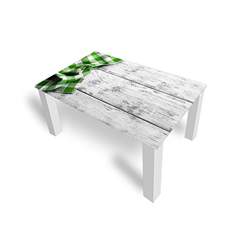 DEKOGLAS Couchtisch 'Tischdecke Grün' Glastisch Beistelltisch für Wohnzimmer, Motiv Kaffee-Tisch 90x55 cm in Schwarz oder Weiß