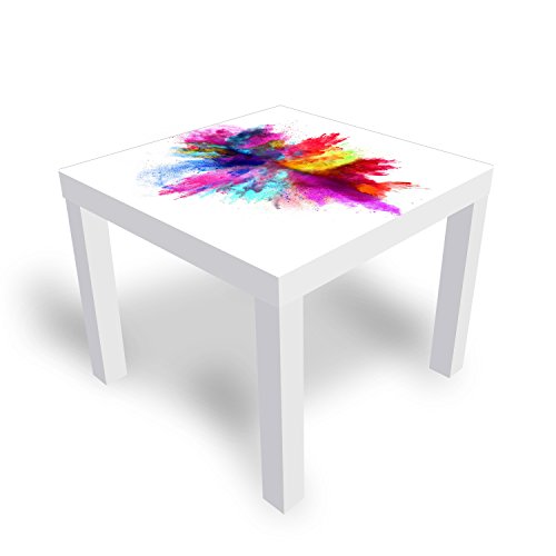 DEKOGLAS Beistelltisch Couchtisch 'Explosion' Sofatisch mit Motiv Glasplatte Kaffee-Tisch von DEKOGLAS, 55x55x45 cm Weiß
