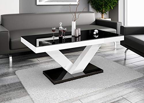 Design Couchtisch HV-888 Hochglanz Highgloss Tisch Wohnzimmertisch, Farbe:Schwarz Hochglanz/Weiß Hochglanz