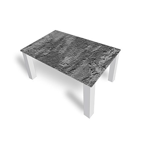 DEKOGLAS 'Beton Grau' Glastisch für Wohnzimmer, Motiv Kaffee Tisch 90x55 Schwarz oder Weiss