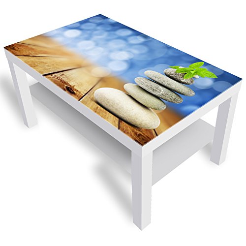 DEKOGLAS Beistelltisch Couchtisch 'Steine' Sofatisch mit Motiv Glasplatte Kaffee-Tisch von DEKOGLAS, 90x55x45 cm Weiß