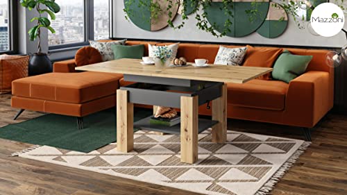 Design Couchtisch Tisch Cleo stufenlos höhenverstellbar 57-69cm aufklappbar 75 / 150cm Esstisch, Farbe:Eiche Artisan/Anthrazit matt