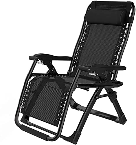 WEDF Outdoor-Liegestuhl ohne Schwerkraft Extra breit Verstellbarer Liegestuhl Klappbett Büro Siesta,Schwarz-52CM