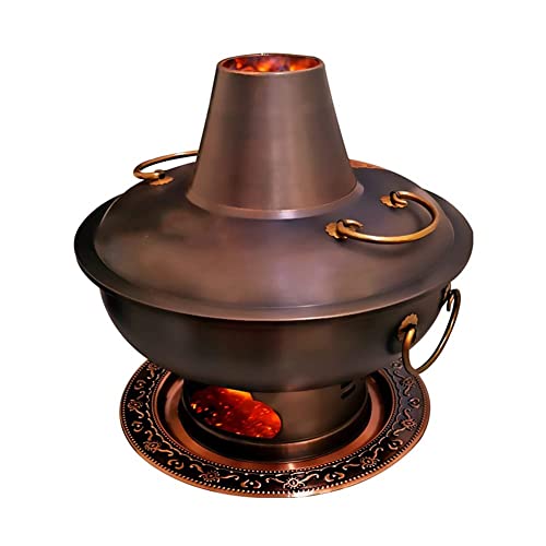 Aufbewahrungskorb Beijing Hot Pot Old Peking Copper Hotpot Chinesischer traditioneller Cloisonne Charcoal Old Hotpot für Haushalt, Restaurant, Versammlung, mit Deckel (Braun 32cm)