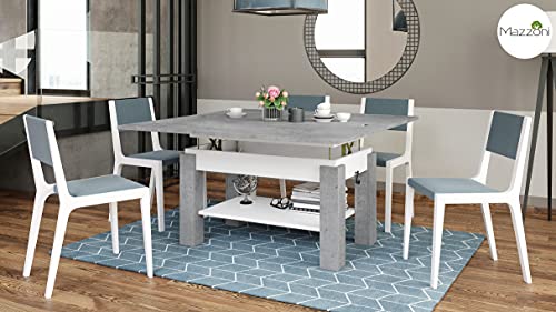 Design Couchtisch Tisch Arbeitstisch Brawo höhenverstelbar aufklappbar, Farbe:Beton/Weiß matt