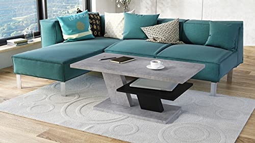 Mazzoni Design Tisch Cliff 110x60x45cm mit Ablagefläche (Betonoptik/Schwarz matt)