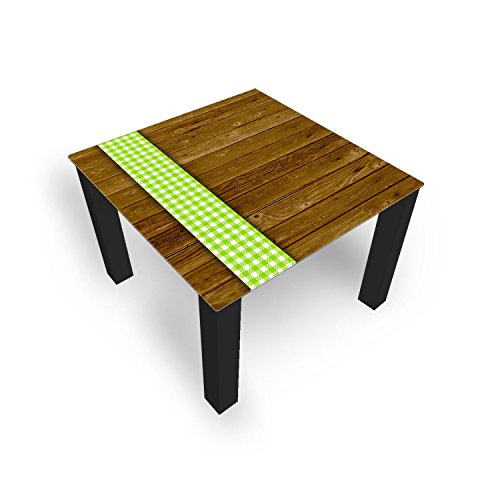 DEKOGLAS Couchtisch 'Tischdecke Grün' Glastisch Beistelltisch für Wohnzimmer, Motiv Kaffee-Tisch 80x80 cm in Schwarz oder Weiß