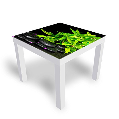 DEKOGLAS Beistelltisch Couchtisch 'Steine' Sofatisch mit Motiv Glasplatte Kaffee-Tisch von DEKOGLAS, 55x55x45 cm Weiß