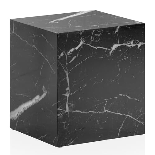 Wohnling Couchtisch MONOBLOC 40x40x45 cm Schwarz Hochglanz mit Marmor Optik, Wohnzimmertisch Cube Quadratisch, Design Sofatisch, Lounge Beistelltisch Würfel-Form