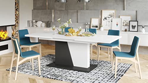 Mazzoni Design Esstisch Tisch Noble Noir ausziehbar 160 bis 218 cm, Farbe:Weiß matt/Anthrazit matt
