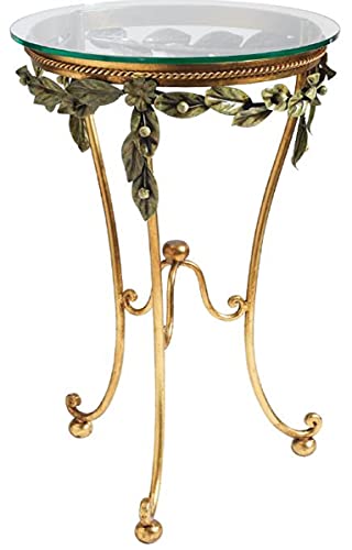Casa Padrino Luxus Barock Beistelltisch Gold/Grün Ø 45 x H. 70 cm - Handgeschmiedeter Tisch mit Glasplatte - Barock Wohnzimmer Möbel