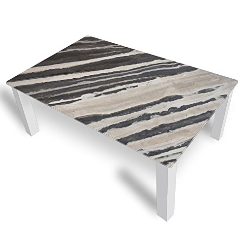 DEKOGLAS Couchtisch 'Holz Grau' Glastisch Beistelltisch für Wohnzimmer, Motiv Kaffee-Tisch 120x75 cm in Schwarz oder Weiß