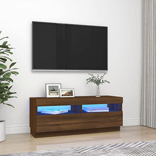 UTSRABFA Lowboard Fernsehschrank Sideboard Schlafzimmer Couchtisch TV-Schrank mit LED-Leuchten Braun Eichen-Optik 100x35x40 cm Geeignet für Kinosäle, Wohnzimmer, Schlafzimmer, Wohnungen