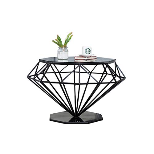 Rautenförmiger Couchtisch / Beistelltisch, Tischplatte aus gehärtetem Glas, einzigartiger Metalltischrahmen, kreativ und stilvoll, geeignet für zu Hause Hotel Showroom, schwarz, Größe optional