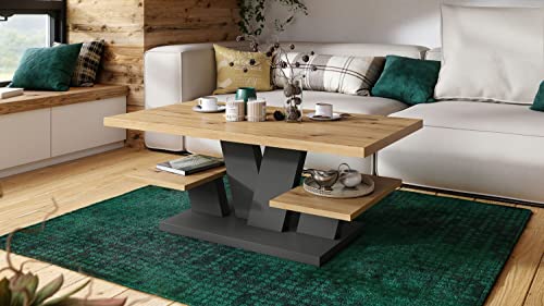 Design Couchtisch Viva Tisch Wohnzimmertisch 110x60x45 cm Ablagefläche, Farbe:Eiche Artisan/Anthrazit matt