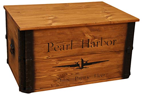 Uncle Joe´s Truhe Pearl Harbor Couchtisch Truhentisch im Vintage Shabby chic Style aus Massiv-Holz in braun mit Stauraum und Deckel Holzkiste Beistelltisch Landhaus Wohnzimmertisch Holztisch nussbaum