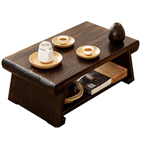 Couchtische, Vintage Beistelltisch, 2-lagiger Lagerregal, Klappbarer Tatami-Tisch, geeignet für Wohn- und Schlafzimmer (Color : Brown, Size : 70x34.5x28cm)