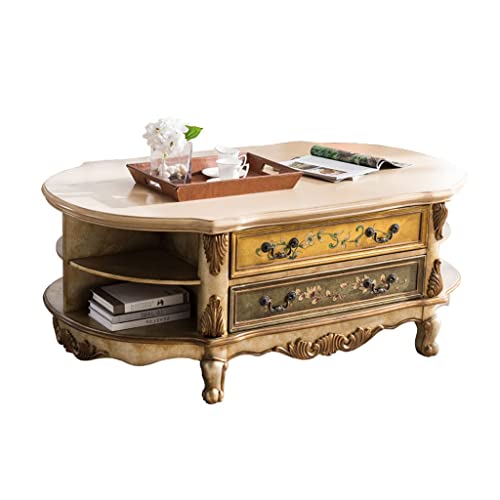 moisture Kleiner Beistelltisch Holz Couchtisch im europäischen Stil im europäischen Stil Langer Tee Tisch große Kapazität Oval mit Schubladen Tee Tisch Aufbewahrungstisch Endtabelle (Color : A)