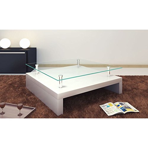 tiauant Möbel Tisch Konsolen Wohnzimmer quadratisch Glas weiss lackiert Breite: 77 cm Garten