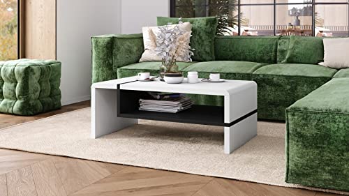 designimpex Couchtisch Folk 01 Tisch Wohnzimmertisch mit Ablagefläche, Farbe:Weiß matt/Schwarz matt