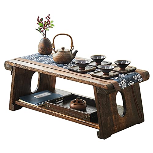 Couchtische Klappbarer niedriger Tisch,2-Schicht Ablage, Tatami-Tisch, geeignet für Wohnzimmer und Schlafzimmer (Color : Brown, Size : 50x30x20cm)