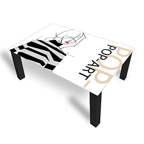DEKOGLAS Couchtisch 'Pop-Art Mehrfarbig' Glastisch Beistelltisch für Wohnzimmer, Motiv Kaffee-Tisch 112x67 cm in Schwarz oder Weiß