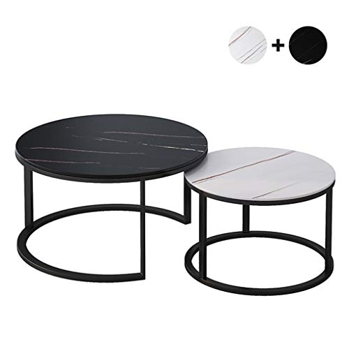 XWZJY Set mit 2 runden Couchtischen Moderner Couch-Mitteltisch Freizeitnisttische für Wohnzimmer Büro, Leichte Akzentmöbel (Weiß + Schwarz)