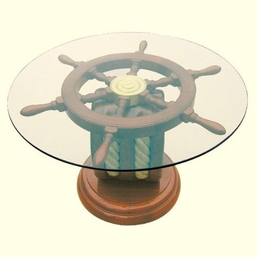 magicaldeco Maritimer Tisch  Beistelltisch der besonderen Art  Holz und Glas Ø 65 cm