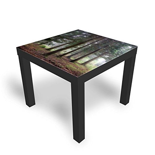 DEKOGLAS Beistelltisch Couchtisch 'Foggy Forest' Sofatisch mit Motiv Glasplatte Kaffee-Tisch von DEKOGLAS, 55x55x45 cm Schwarz