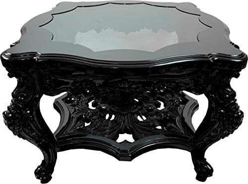 Casa Padrino Prachtvoller handgeschnitzer Luxus Barock Couchtisch Schwarz mit Eingesetzter Glasplatte 76 x 76 x H 52.5 cm
