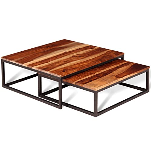 vidaXL Sheesham-Holz Massiv Satztisch Set 2-TLG. Couchtisch Beistelltisch Wohnzimmertisch Kaffeetisch Sofatisch Teetisch Tisch Palisander