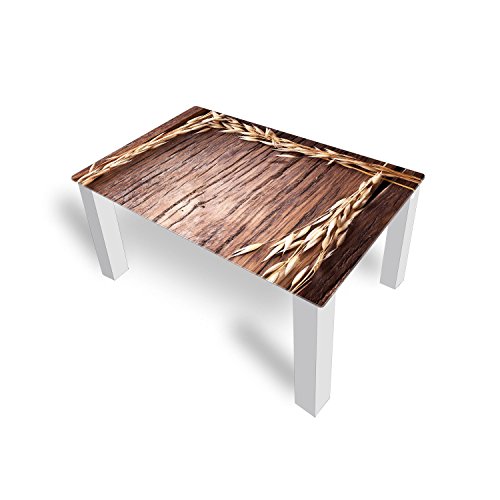 DEKOGLAS Couchtisch 'Holz Braun' Glastisch Beistelltisch für Wohnzimmer, Motiv Kaffee-Tisch 90x55 cm in Schwarz oder Weiß
