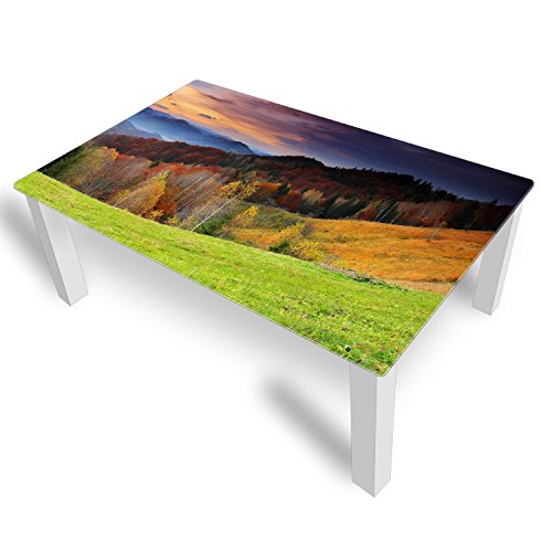 DEKOGLAS Couchtisch 'Landschaft Mehrfarbig' Glastisch Beistelltisch für Wohnzimmer, Motiv Kaffee-Tisch 120x75 cm in Schwarz oder Weiß