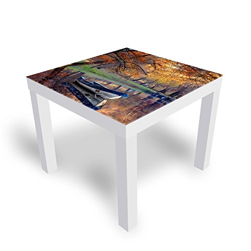 DEKOGLAS Beistelltisch Couchtisch 'Herbst Landscape' Sofatisch mit Motiv Glasplatte Kaffee-Tisch von DEKOGLAS, 55x55x45 cm Weiß