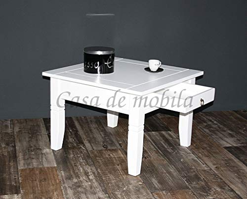 Casa Massivholz Couchtisch weiß lackiert Beistelltisch weiß Sofatisch 65x65cm mit Einer Schublade
