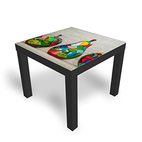 DEKOGLAS Beistelltisch Couchtisch 'Bunte Holzfrüchte' Sofatisch mit Motiv Glasplatte Kaffee-Tisch von DEKOGLAS, 55x55x45 cm Schwarz
