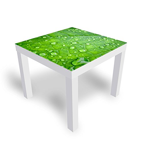 DEKOGLAS Beistelltisch Couchtisch 'Grünes Blatt' Sofatisch mit Motiv Glasplatte Kaffee-Tisch von DEKOGLAS, 55x55x45 cm Weiß