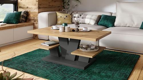 Design Couchtisch Viva Tisch Wohnzimmertisch 110x60x45 cm Ablagefläche, Farbe:Eiche Artisan - Anthrazit matt