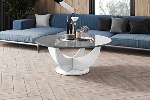 Design Couchtisch HRC-111 Hochglanz Wohnzimmertisch Highgloss Rund Tisch ?100 cm x 40 cm, Farbe:Grau Hochglanz - Weiß Hochglanz