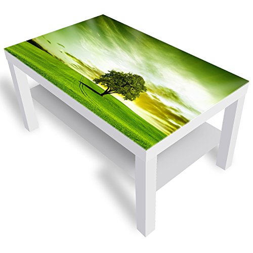 DEKOGLAS Beistelltisch Couchtisch 'Grüne Landschaft' Sofatisch mit Motiv Glasplatte Kaffee-Tisch von DEKOGLAS, 90x55x45 cm Weiß