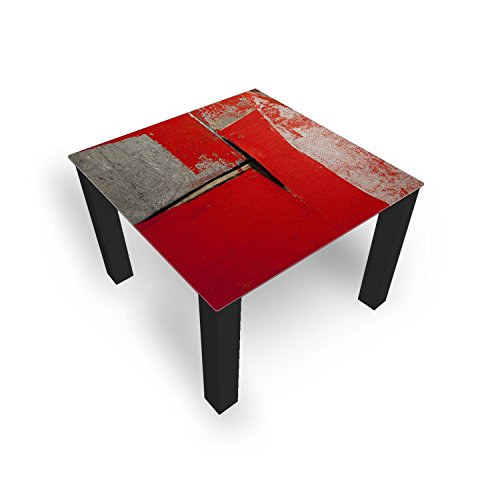 DekoGlas Couchtisch 'Abstraktion Rot' Glastisch Beistelltisch für Wohnzimmer, Motiv Kaffee-Tisch 80x80 cm in Schwarz oder Weiß