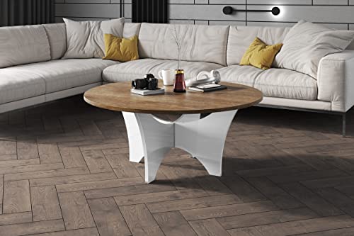 Design Couchtisch HRA-111 Hochglanz Wohnzimmertisch Highgloss Rund Tisch ?100 cm x 40 cm, Farbe:Rostoptik matt - Weiß Hochglanz