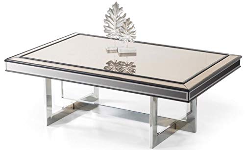Casa Padrino Luxus Couchtisch Silber 120 x 80 x H. 43 cm - Wohnzimmertisch mit Glasplatte und Spiegelglas - Luxus Wohnzimmer Möbel