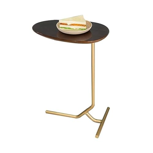 Beistelltisch Couchtisch Wohnzimmertisch Ovaler C-Tisch mit goldenem Ständer/Nachttisch/Beist elltisch/Couchtisch, Massivholzplatte, kleiner Beistelltisch, Cocktail-Teetisch, 45 x 33 x 55 cm WEWYQSJXB