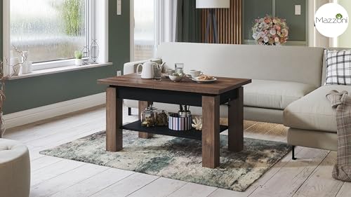 Design Couchtisch Tisch Astoria Eiche dunkel/Schwarz matt stufenlos höhenverstellbar 59,5-71,5cm ausziehbar 110-150cm mit Ablagefläche Esstisch