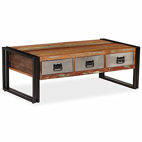 Tidyard Couchtisch mit 3 Schubladen Massivholz | Beistelltisch Wohnzimmertisch Holztisch mit Stauraum 100 x 50 x 35 cm