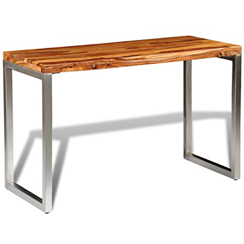 Festnight Couchtisch Esstisch Kaffeetisch Tisch Wohnzimmertisch Sheesham-Massivholz Tischplatte mit Stahlbeine 115 x 55 x 76 cm