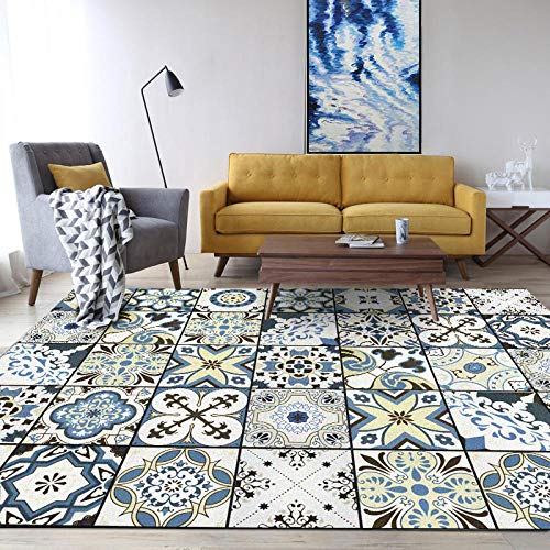 Home Designer Teppich Grau-blaues Mosaik Weiche Bequem Anti-Rutsch für Wohnzimmer Schlafzimmer Küche Couchtisch Sofa Yogamatte 120x160CM