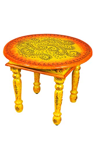 Marokkanischer Wohnzimmertisch Couchtisch aus Holz Chajra 60cm | Vintage Tisch aus Holz mit Bemalung verziert für Ihre Wohnzimmer | Niedriger Orientalischer Sofatisch Holztisch Bunt